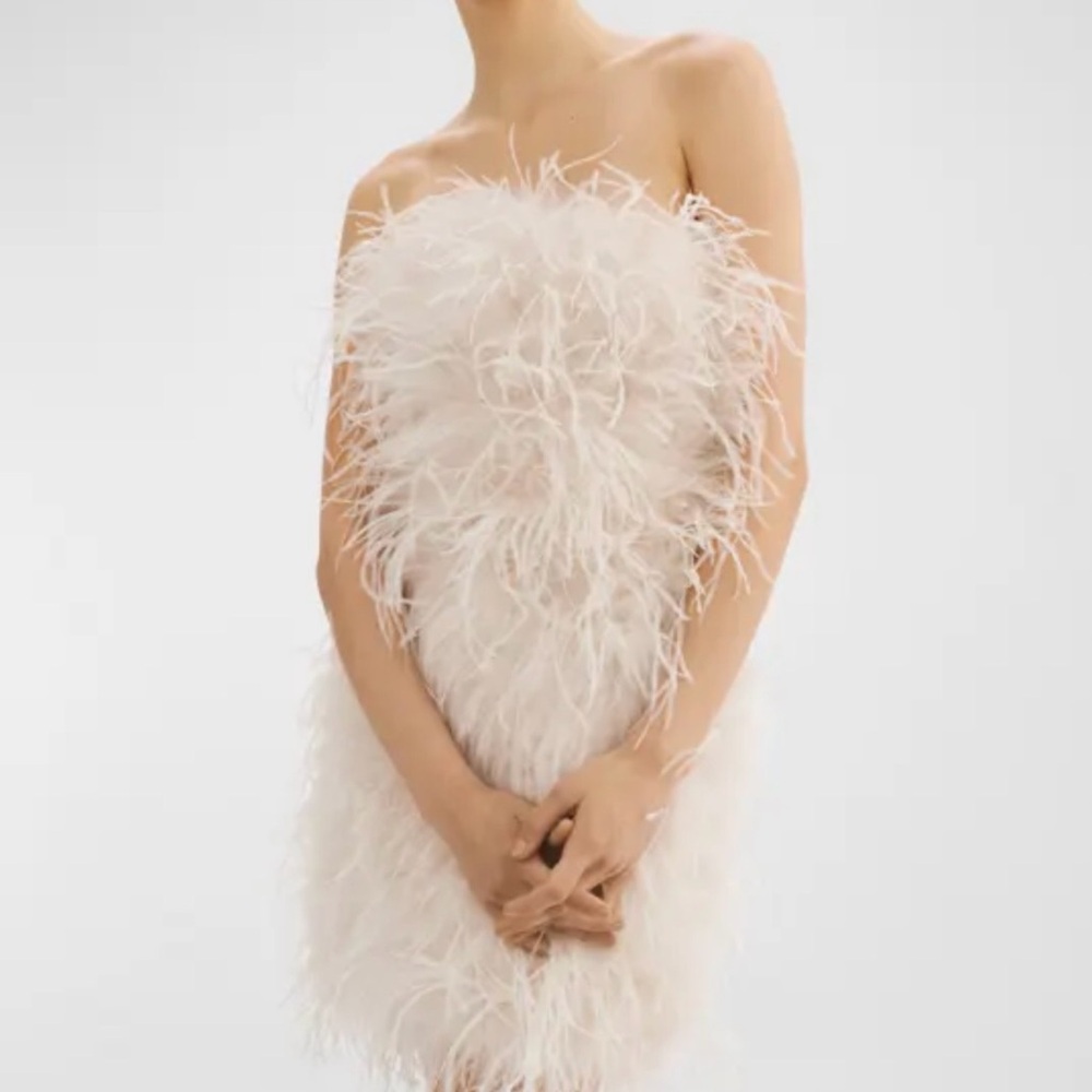Lamarque Feathered Mini Dress in White